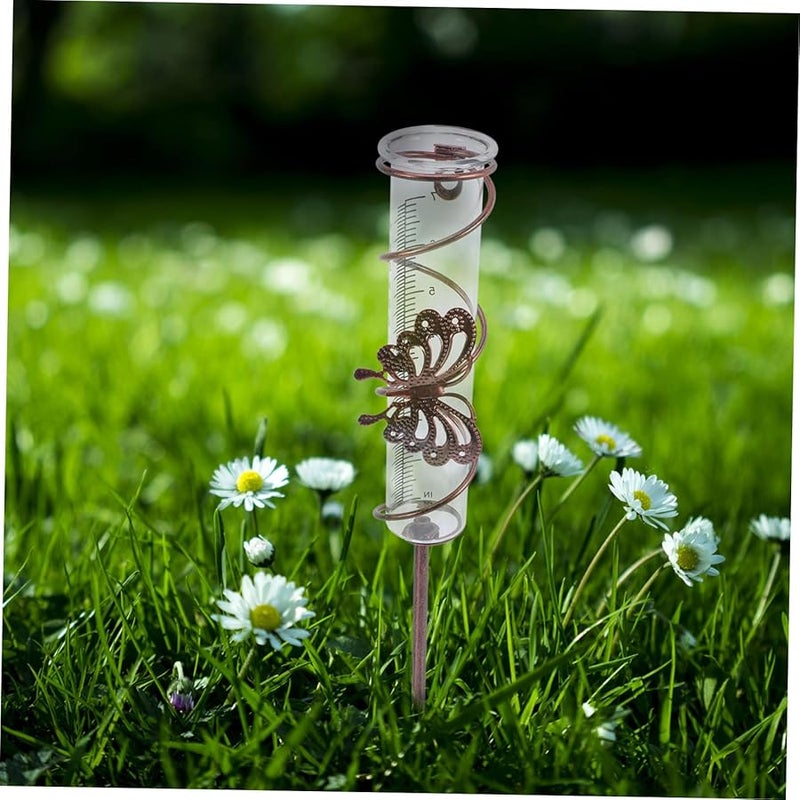 مقياس مطر حديقة معدني مع وتد، أنبوب زجاجي شفاف، أداة قياس هطول الأمطار سهلة القراءة - Image 4